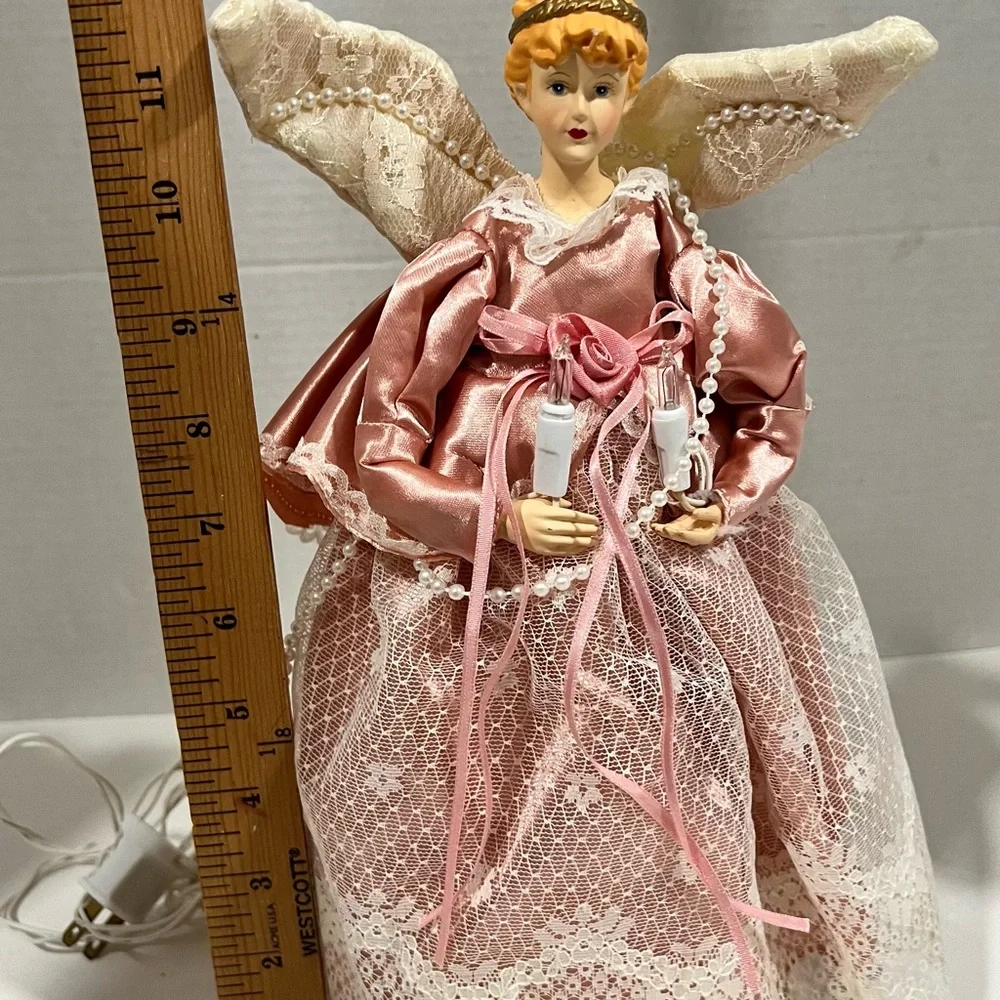 Deck The Halls….. Lighted Pink Satin Angel Tree Top Or Table Top Christmas Decor